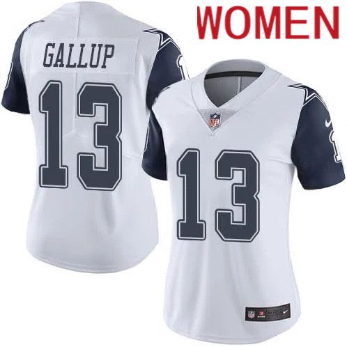 Women Dallas Cowboys 13 Michael Gallup Nike White Rush Vapor Limited NFL Jersey